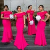 Hot Pink Rermaid Bridesmaid Платья Плюс Размер Длинные Оборки С Ongle Рышко Детская Горничная Честь Платье для Женщин Свадебные Вечеринки Платье Vestidos