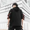 Sudaderas con capucha para hombres Sudaderas 2021 Mangas cortas de verano Harajuku Corea Moda Streetwear One Piece Hip Hop Rock Punk Hombres Negro Sudadera roja