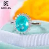 GZXSJG Anello con pietre preziose con tormalina Paraiba per donna Anello in argento sterling massiccio con tormalina con diamanti fatto a mano per l'anniversario CX200611