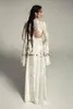 Meital zano vestidos de casamento medievais com sino mangas compridas vintage crochê renda gola alta gótico rainha vestidos de noiva