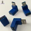 100PCS / LOT RIGHT ANGLE USB 3.0 Typ A Man / Kvinna till Kvinna Blå Vinkel Cross Type Adapter Coupler Könväxlare Connector Snabb hastighet