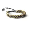 Men Stone Bracelet Double Beaded Faceted Cut Bronze Color Hematite Macrame Bracelet Fashion Friendship Jewelry For Gift