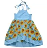 Bebê meninas vestidos flor vestido de girassol impresso saia suspender crianças boutique princesa vestido verão casual vestidos de moda irregular B5747