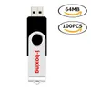 Svart bulk 100PCS 64 MB USB-flash-enheter Swivel USB 2.0 Pen Drives Metallroterande Minnespinnar Thumb Storage för dator Laptop Tablet