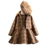 2018 nouvelle mode 3 pièces bébé filles vêtements ensemble manteau robe de bal robe chapeau automne hiver mode enfants Costume Plaid vêtements