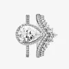 Princess Wish Ring & Teardrop Rings set Top Fashion 925 Sterling Silver Women Wedding Jewelry CZ Diamond RING with Original box