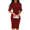 2018 new ladies lapel straight dress autumn short-sleeved knee-length dress dark blue red party dress vestidos