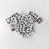 Baby Girl Designer Odzież Dzianiny Romper Z Długim Rękawem O-Neck Leopard Drukuj Romper 100% Bawełna Spring Spadek Ciepła Odzież dziecięca 0-24 miesięcy