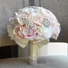 Luxo Seda Rosa Noiva Buquet de Casamento Cristais Pérolas Frisadas Strass Flores de Casamento Buquês Moda Moda Moda Ramo de Flores Novia