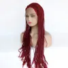 Wigs High quality TWIST Braided Wig burgundy wine red color color senegalese twist full Lace Front Wigsr Long Braid Wigs with Baby Hair