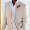 Beige clair lin hommes costumes pour plage mariage sur mesure 2 pièces veste pantalon sur mesure costume marié smokings hommes mode WH079242s