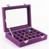 24 galler Velvet Smycken Box Ringar Örhängen Halsband Makeup Holder Case Organizer Kvinnor Smycken Storage