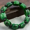 100% braccialetto di giada verde reale giadeite 7A smeraldo intagliato a mano modello di fiori di giada braccialetto braccialetti verdi perle bracciali