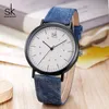 Shengke Casual Watches Women Girls Dżins Canvas Belt Watch Watch Watch Relij Mjer Nowa kreatywna żeńska kwarcowa zegarek265q