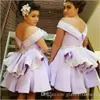 New Arrival Lavender Plus Size A Line Krótkie sukienki Druhna Cekiny Off Ramię Maid of Honor Suknie Ślubna Guest Dress Rat