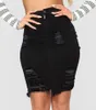 Women Denim Skirt Ripped Holes Tassels High Elastic High waist jeans Knee Length Skirts A-line Casual Female