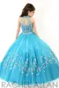 New Crystal Beading Cheap Little Pageant Dresses Tulle Halter Illusion Embroidery Sky Blue Kids Flower Girls Dress Birthday Gowns