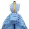 Sky Blue Special Celebrity Sukienki Wysokie Niski Ruffles Zroszony Długa Suknia Wieczorowa Runway Fashion Prom Suknie Custom Made
