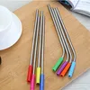 10pcs/Set 8.5'' 10.5'' Drinking Straws 304 Stainless Steel Metal With Silicone Tip Cover Cleaning Brush Black Bag for 20/30OZ