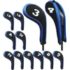 12 pezzi targhette da golf Golf Hybrid Club Head Protector Wedge Iron Head Covers Copricapo Ferri da stiro con cerniera Collo lungo