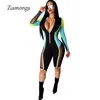 Ziamonga 2019 New Style  Fashion Casual Style Women Playsuit Striped Deep V Neck Long Sleeve Bodycon Romper Female Jumpsuit