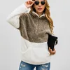 Mulheres patchwork pullover manga comprida com zíper gola de lã moletom outwear macio com bolsos tops casaco com capuz ljja3091