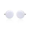 Simple rond noir blanc boutons de manchette pour hommes chemise bouton punaises géométrique alliage argent plaqué mode robe bijoux accessoires en gros