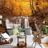 Bela floresta outono cachoeira paisagem 3d pintura de parede restaurante café sala de estar cabeceira cabeceira pano de parede papel de parede