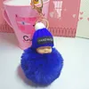 DHL Cute Sleeping Baby Doll Keychain Pompom Rabbit Fur Ball Carabiner Key Chain Keyring Women Key Holder Bag Pendant key ring kids toys