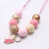 baby chunky pink beaded necklace mermaid pendant handmade rope necklace for girls kids diy bubblegum beads necklace