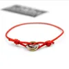 Bracelets à breloques Chaîne rouge Fabriqués à la main Macramé Corde Bracelets Cube Micro trois cercles Zircon amour Bracelet Femme Homme Bijoux GB1220