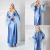 2 peças Mulheres Penas Bathrobe Sleepwear Robe Longo Camisola Luxo Lingerie Peignoir Kimono Vestidos Vestidos