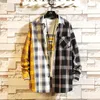 2019 New Personality Patchwork Red Plaid Shirt Men's Street Casuare Hip Hop Longleeved Shirt Men's Loose Lase Size M-5256W