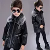 2018 Chaqueta de cuero para niños Moda Cuello de piel Chaqueta de cuero de imitación para niños Chaqueta de cuero para niños para otoño e invierno