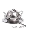 200pcs 304 Stainless Steel 3.8cm Round Teapot Shape Loose Leaf Herb Tea Pot Infuser Strainer Filter with a tray