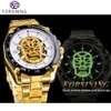 Forsining 2018 quadrante bianco moda design teschio orologio scheletro dorato lancette luminose orologi automatici da uomo top brand di lusso