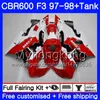 Corps + réservoir pour HONDA CBR 600 FS F3 CBR600RR CBR 600F3 97 98 290HM.3 CBR600 F3 97 98 CBR600FS CBR600F3 1997 1998 Carénages rouge blanc usine