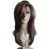 Syntetiska peruker Syntetiska peruker Ladi Wig Gold Brown Highlights Omber Curly Ffy Pear Flower Buckle Middle Long Rakt hår FZP149