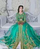 Green Moroccan Caftan Evening Dresses Elegant Muslim Abaya Dubai Evening Gown Applique Beaded Long Sleeve Prom Dresses Formal Evening Wear