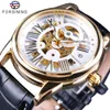 ForSining Watch Official Exclusive Limited Men Golden Bezel äkta läderbälte Mens Automatic Skeleton Watch Top Brand Luxu2366