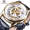 Forsining montre officielle exclusive limitée hommes lunette dorée ceinture en cuir véritable hommes montre squelette automatique haut marque Luxu2366