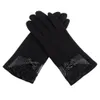 Mode-femmes gants en cachemire doux poignet hiver garder au chaud mitaines élégantes dames dentelle arc plein doigt gants Mujer #VE