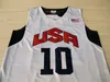 Gestikt 10 Bryant Basketbal Jersey Heren USA Dream Team Jersey Gestikt Blauw Wit Shirt met korte mouwen S-XXL