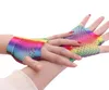 Fashion-Rainbow Fishnet Fingerless Gloves Sexig Färgglada Glänsande Mermaid Half-Finger Handskar Bridal / Party / Nightclub Fishnet Handskar