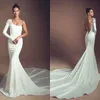 Elihav Sasson Mermaid Bröllopsklänningar One Shoulder Långärmad Beaded Bridal Gowns 2019 Backless Satin Beach Wedding Dress Vestido de Novia