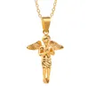 Hip Hop Charm Prayer Angel Pendant Necklace Stainless Steel 18K Gold Plated Jewelry Christmas Gift