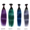 VMAe Brasilian Remy Virgin Hair Extension Straight Human Hair Weaves 3pcs Weft Två Mix Ombre Färg Lila Blå Grön Buntar Grade 11a