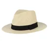 GEMVIE New Trendy Summer Panama Hat Classical Jazz Cap Straw Hat For Men And Women Woven Black Band Fedoras Beach Sun Unisex