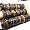 wholesale 100pcs/lot Cuff Leather Bracelets Handmade Genuine Leather fashion bracelet bangles for Men Women Jewelry mix colors brand new