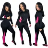 femmes patchwork zipper survêtement sportswear à manches longues veste pantalon sweat legging deux pièces ensemble tenues ensemble de sport JJA3000